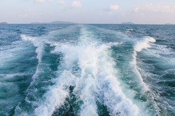 Water wake of cruise liner