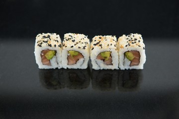 Sushi on black background