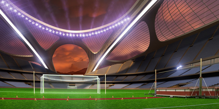 3d render emptry hi-tech stadium evening without people jump track  clody