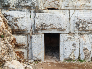 Fototapeta na wymiar Ancient entrance to the fortress, huge boulders, Nimrod, Israel