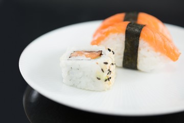 Sushi served on plate
