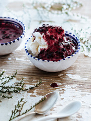 Vanilla ice cream with  jam