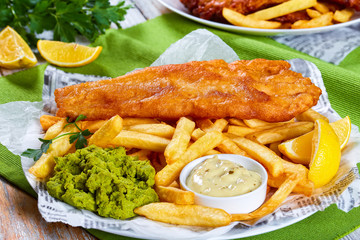 delicious crispy fish and chips on plate