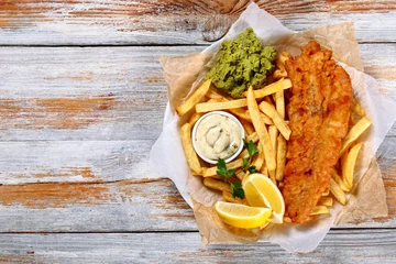 Printed kitchen splashbacks Fish fish and chips - fried cod, french fries