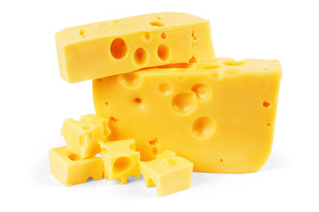 Piece of cheese isolated on white