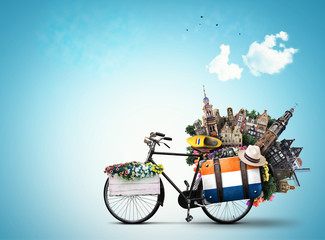Netherlands, a city bicycle with Dutch attractions - obrazy, fototapety, plakaty
