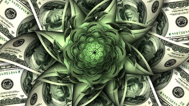 American Dollars In The Form Of A Blossoming Flower. Looped.
