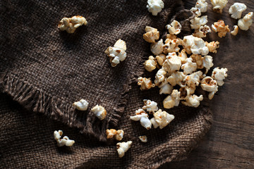 Fototapeta na wymiar Homemade Kettle Corn Popcorn on wooden rustic table with copy space .