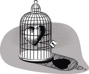 Heart imprisoned in a birdcage.