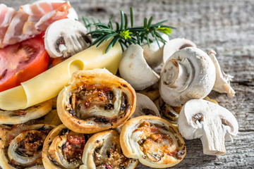 Homemade cooking concept with puff pastry and ingredients for filling