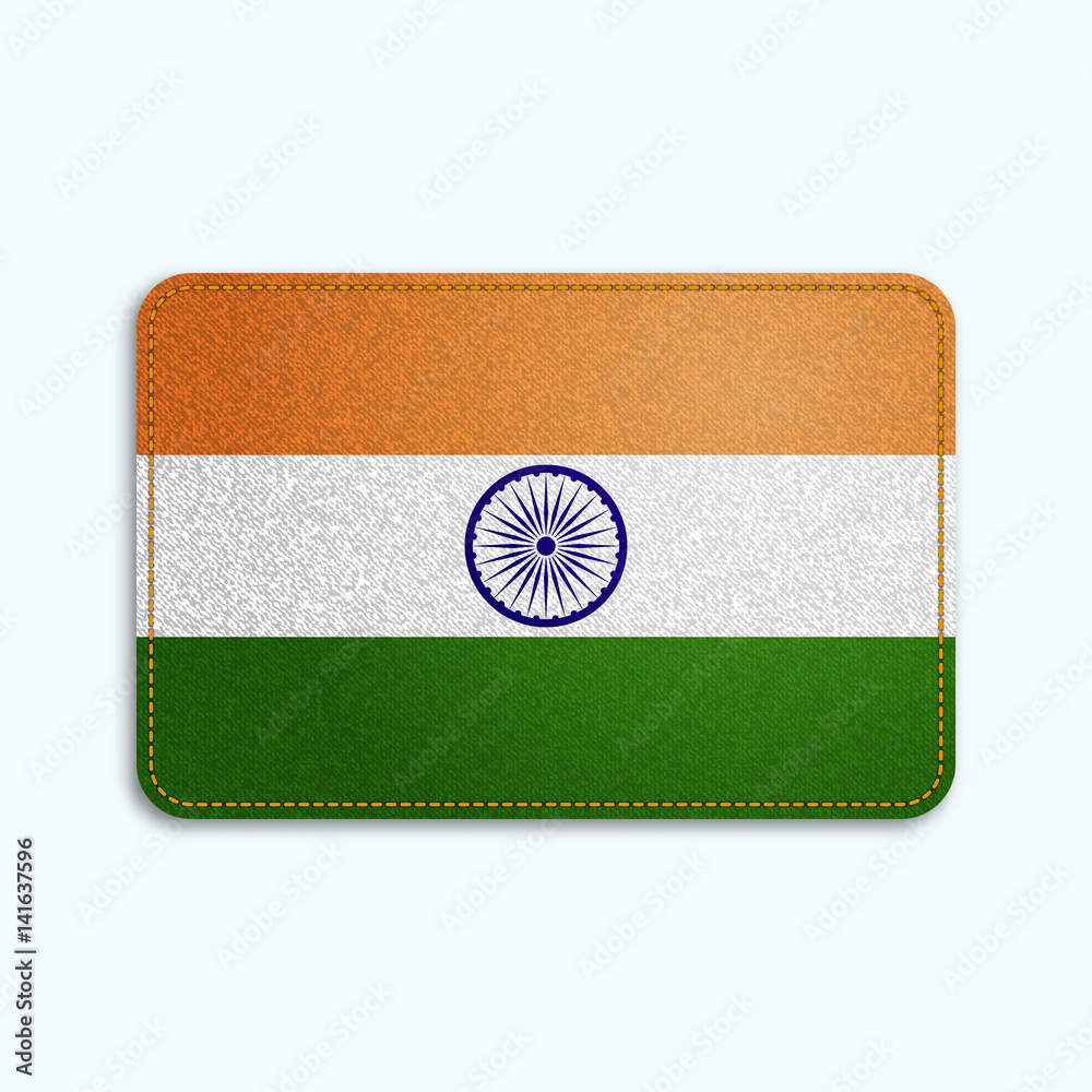 Poster national flag of india with denim texture and orange seam. realistic image of a tissue made in vecto