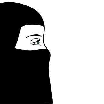 Beautiful muslim woman in black nijab. Vector illustration