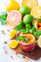 Citrus fruit summer fresh lemonade, infused water detox drink cocktail