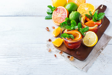 Citrus fruit summer fresh lemonade, infused water detox drink cocktail