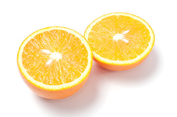 Cut orange on white background
