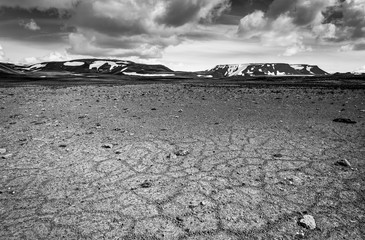 Patternd ground with polygons in beautiful primordial icelandic highland. Iceland