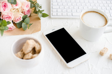 elegant lady blogger workspace