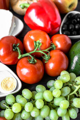 Eating healthy, breakfast ingredients, fruits and vegetables, vegetarian diet