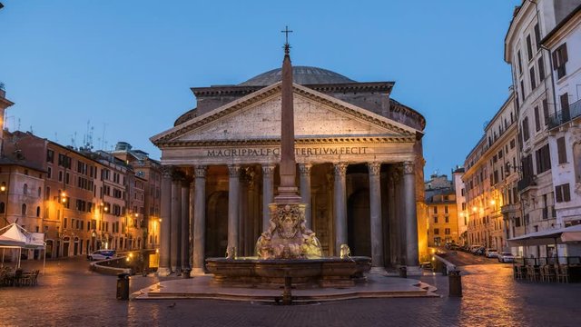 Rome Pantheon night to day timelapse, Rome, Italy, 4K Time lapse