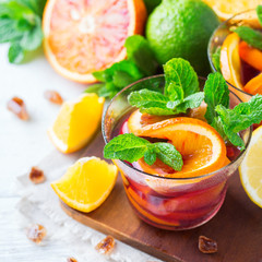Citrus fruit summer fresh lemonade, infused water detox drink cocktail