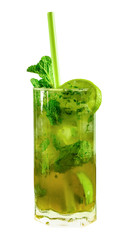 Mojito cocktail with lime and mint, isolated on white