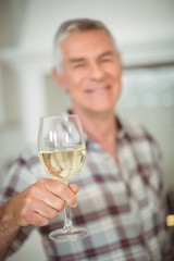 Senior man holding glass of wine