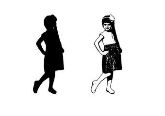 Silhouette of a posing little girl vector