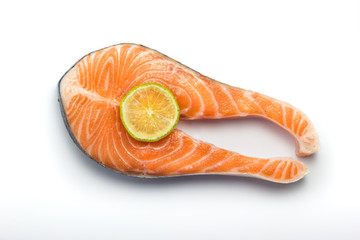 salmon steak on white background