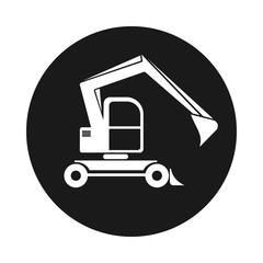 Black round web icon excavator with bucket. Building vehicles