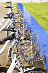 bicycle bike rental service point in city street