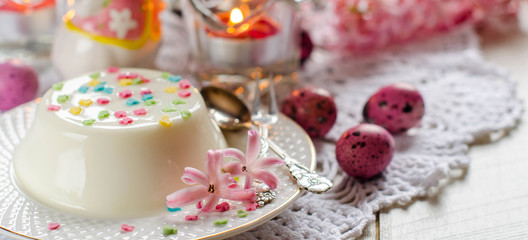 Fototapeta na wymiar Pudding closeup on the Easter table
