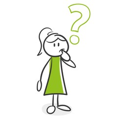 Stick Figure Series Green Woman / Frage, Fragezeichen, ahnungslos