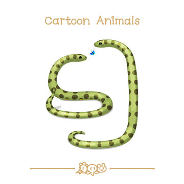 Toons series cartoon animals: Butterfly and cute anacondas