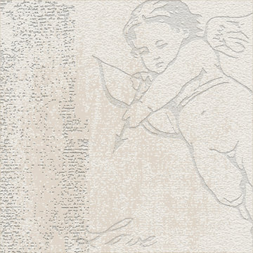 Stone engraving with cupid - stone background with copy space, natural background. Beige tile decor.