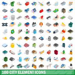 100 city element icons set, isometric 3d style