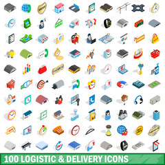 100 logistic delivery icons set, isometric style