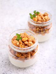 healthy breakfast: yogurt with muesli
