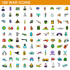 Fototapeta premium 100 war icons set, cartoon style