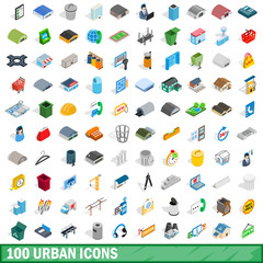 100 urban icons set, isometric 3d style