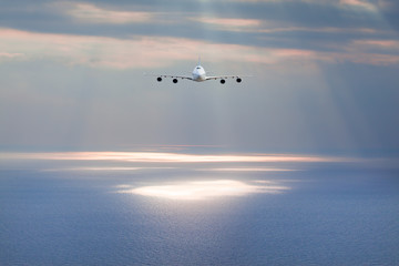passenger plane fly down over take-off