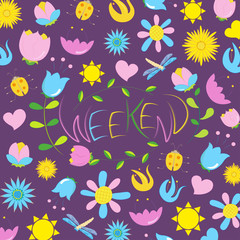 Fototapeta na wymiar spring weekend pattern colorful lettering