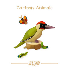 
Toons series cartoon animals: green woodpecker
