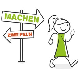 Stick Figure Series Green Woman / Machen, durchsetzen, Aufmunterung