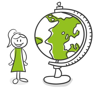 Stick Figure Series Green Woman / Weltkugel