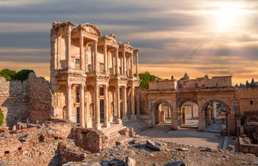 Wall murals Historic building Celsus Library in Ephesus, Turkey