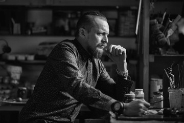 The artist in his studio