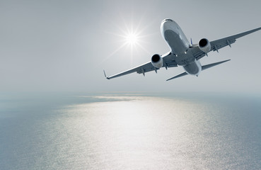 Airplane in the sky at sunset