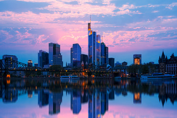 Skyline of Frankfurt, Germany, the financial center of the country. - obrazy, fototapety, plakaty
