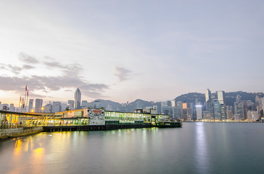 Hong Kong,Tsim Sha Tsui Passenger ship and pier in Victoria harbor,Hong Kong,China.