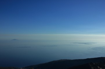 Fototapeta premium Pianosa and Montecristo islands, aerial view from Mount Capanne, Italy